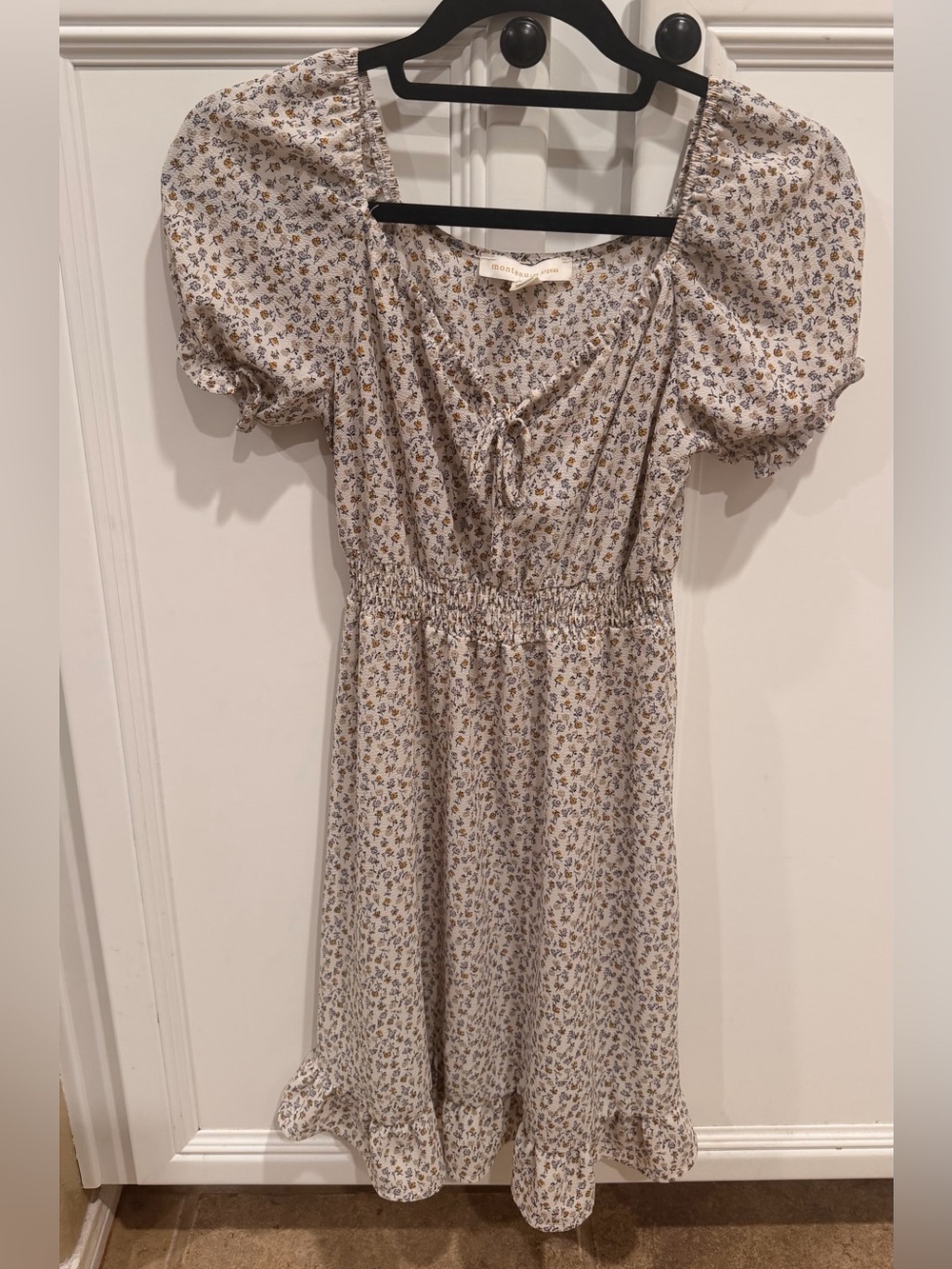 Monteau Cream Floral Mini Dress with Puff Sleeves